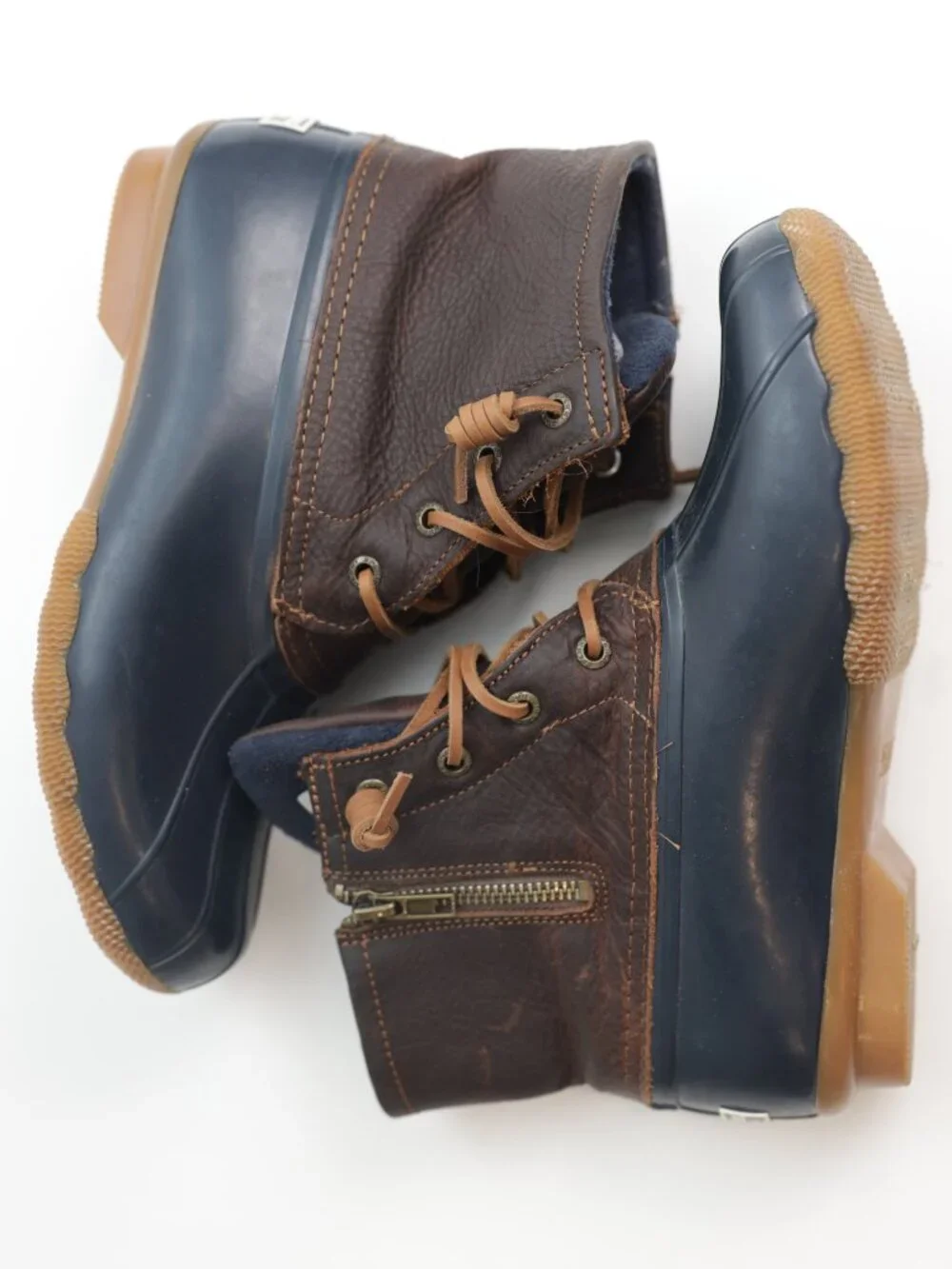 Sperry Women's Saltwater Duck Boots Waterproof Navy Brown Leather